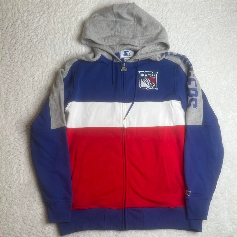 Starter New York rangers men's blue full zip‎ hoodie nhl vintage xl
